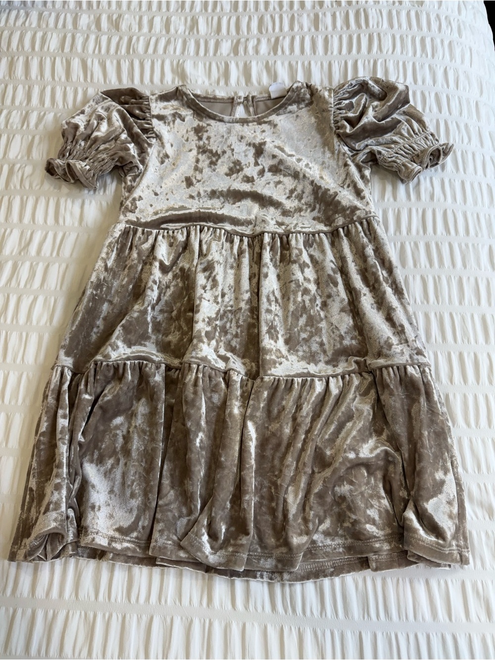 Girls' Velvet Tiered Dress - Taupe